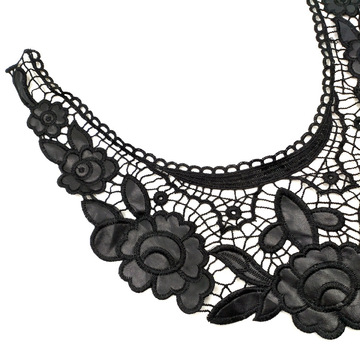 水溶蕾丝领花 重工贴皮绣 pu皮革 立体镂空绣花衣领 涤光丝假领子
