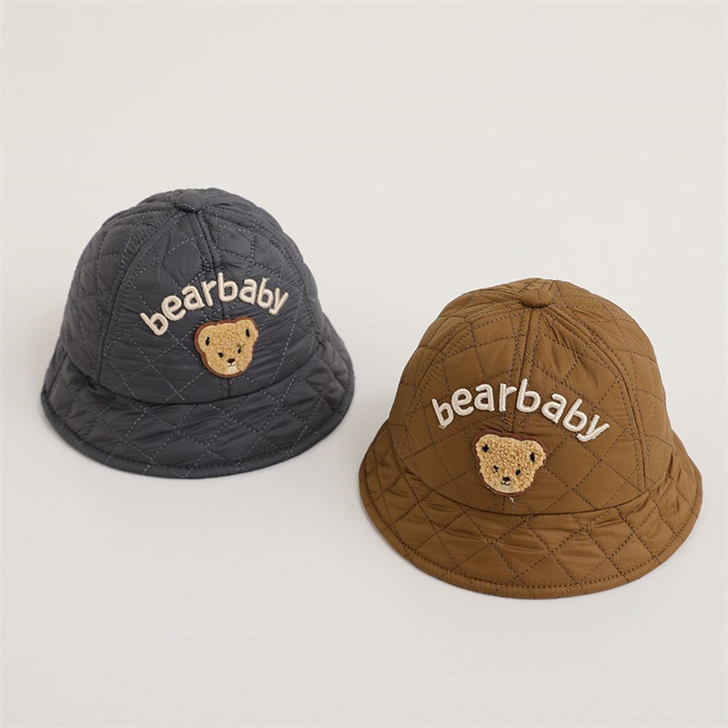 宝宝帽子秋款渔夫帽可爱超萌小熊婴儿秋冬季羽绒棉男女宝盆帽韩版