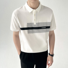 帅气修身POLO衫男士短袖夏季青年韩版休闲拼接条纹衬衫领T恤上衣