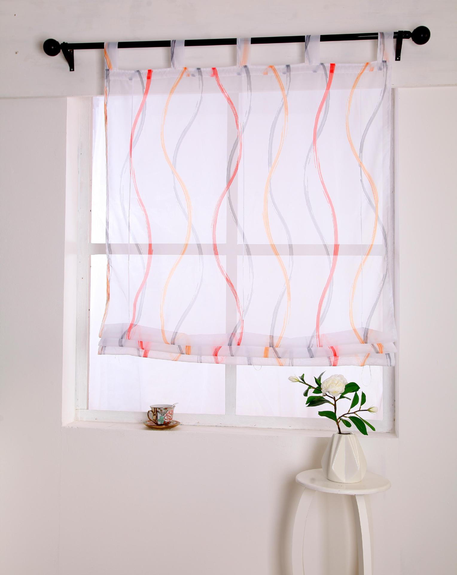 ht050b外贸正品国产转移弯条印花吊带款罗马帘升降帘独家销