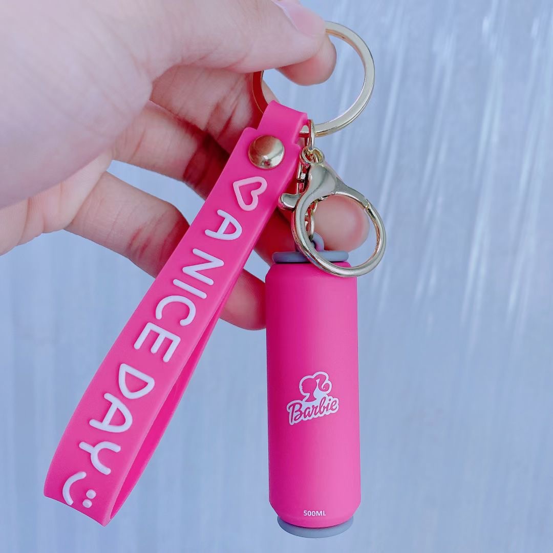 Cross-Border Hot Pink Barbie Keychain Couple Cute Barbie Pendant Creative Cans Key Chain Wholesale