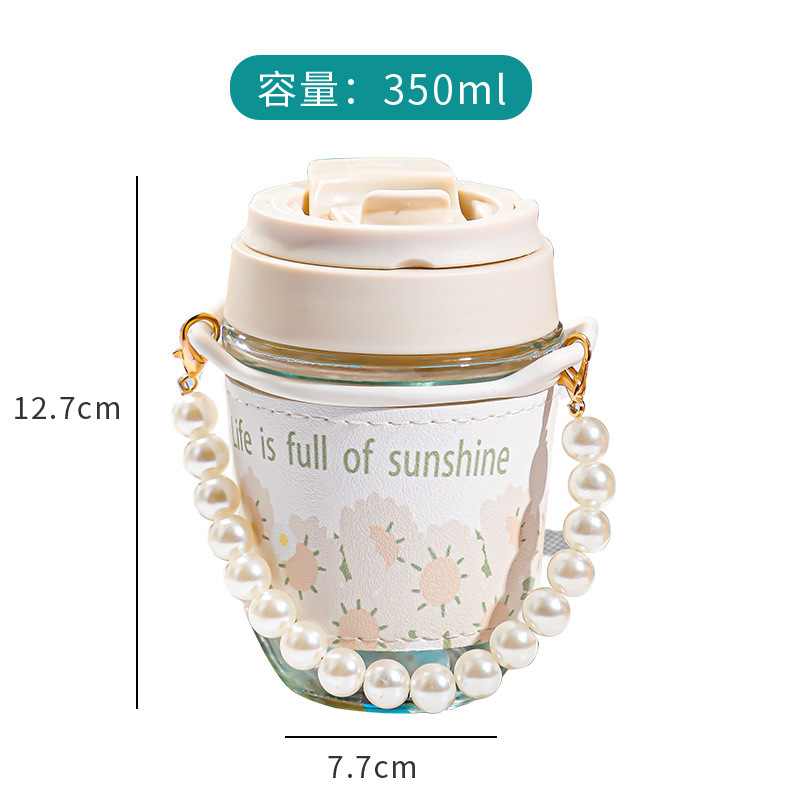 Jiuheng Glass Cup Opening Gift Logo Wholesale Internet Celebrity Ins Pearl Bracelet Double Drink Cup Portable Cup with Straw