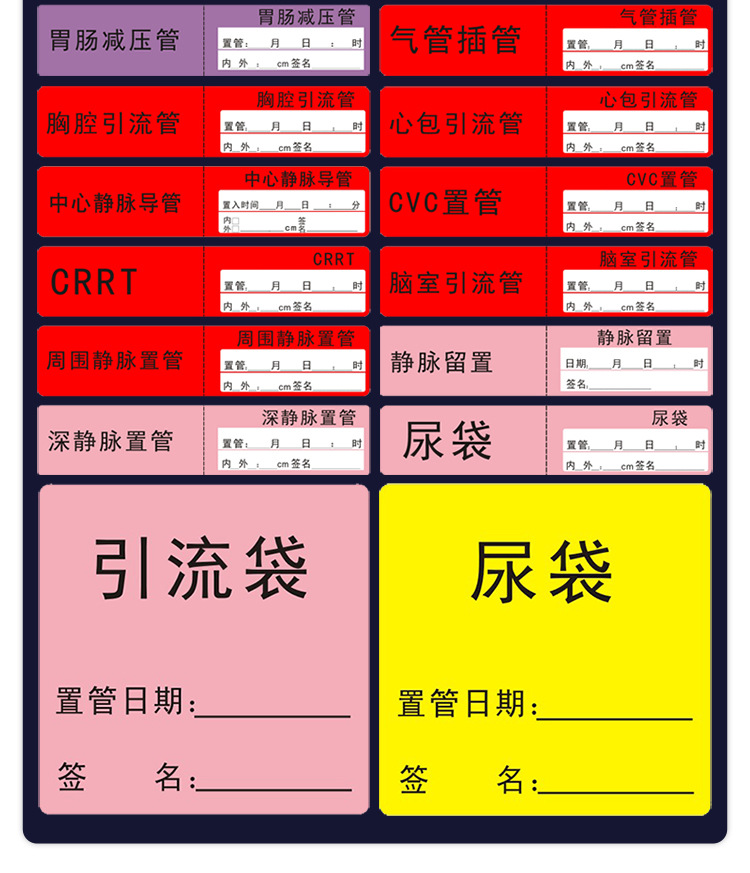护理尿管导管路医用标签胃管引流管医院药物管道标识贴纸防水防撕