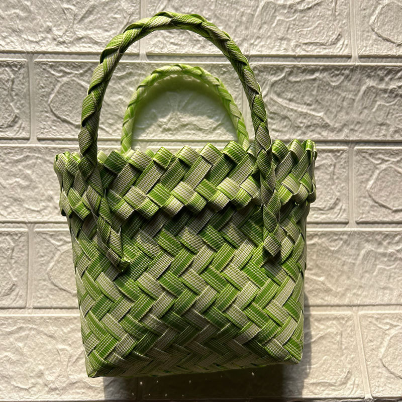 Fashionable Simple Woven Portable Belt Handle Basket Vegetable Basket Straw Bag New Ins Style Pastoral Shopping Basket