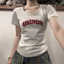 棉短袖t恤女2025新款夏季小众设计感复古港味chic正肩女装上衣