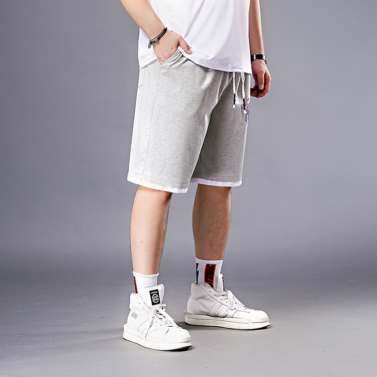 72966-幻彩球字g355-918下白边短卫裤夏季宽松男加肥大码胖子短裤