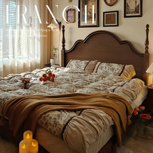 0J复古美式实木床1.5m1.8米主卧室现代简约咖色法式双人床婚床家