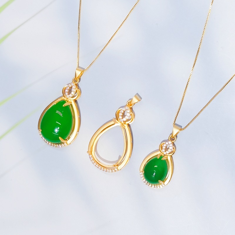 镶嵌玉髓水滴吊坠项托简约轻奢吊坠项链女微镶锆石吊坠空托饰品