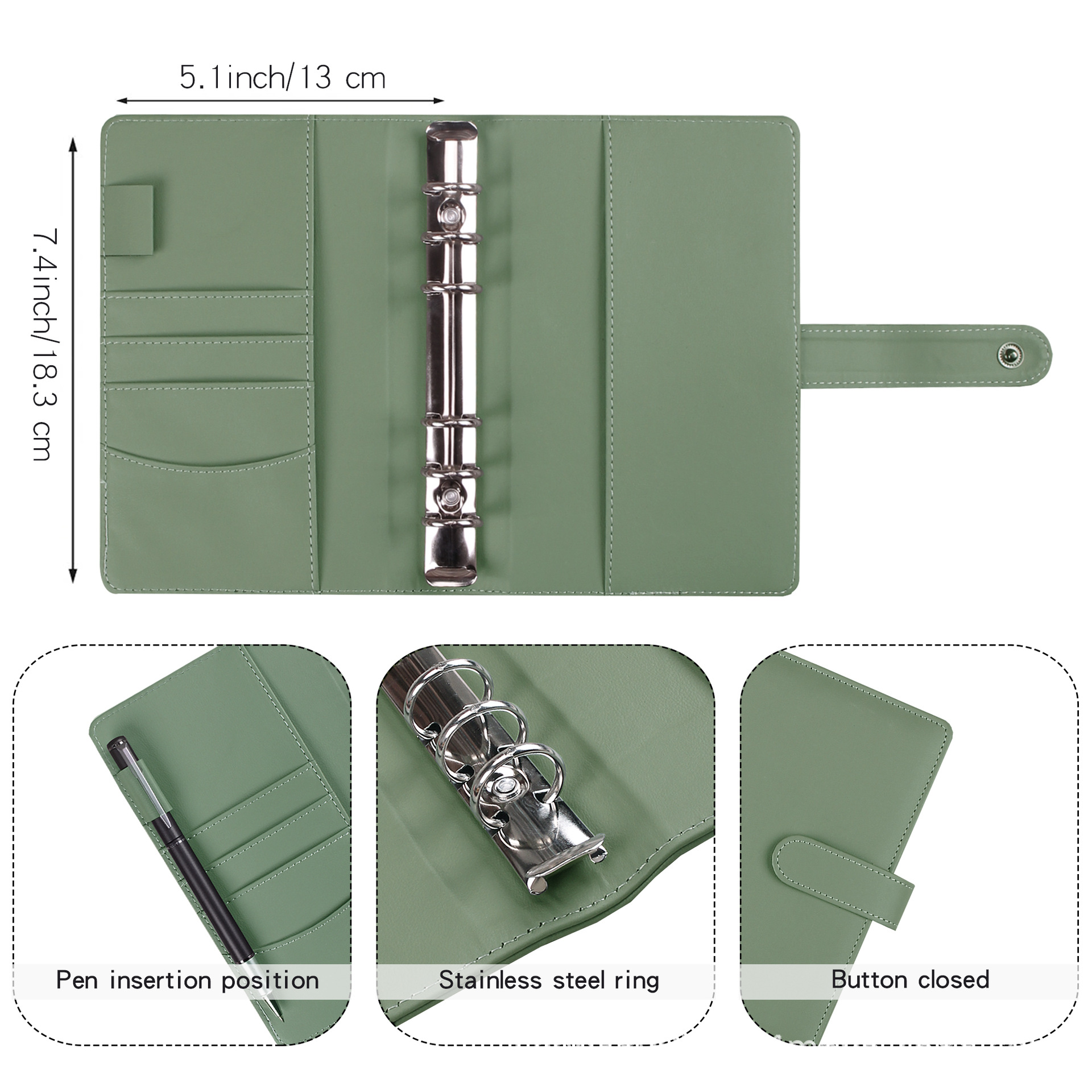 In Stock Cross-Border A6 Loose-Leaf Binder Zipper Bag Macaron Notebook Leather PU Loose Spiral Notebook Cash Budget Journal Book