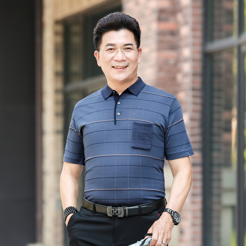爸爸短袖t恤男夏季中老年男士冰丝休闲上衣40-50岁父亲节夏天衣服