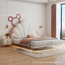 奶油风科技布网红花瓣床少年轻奢床现代简约1.5米女孩公主床