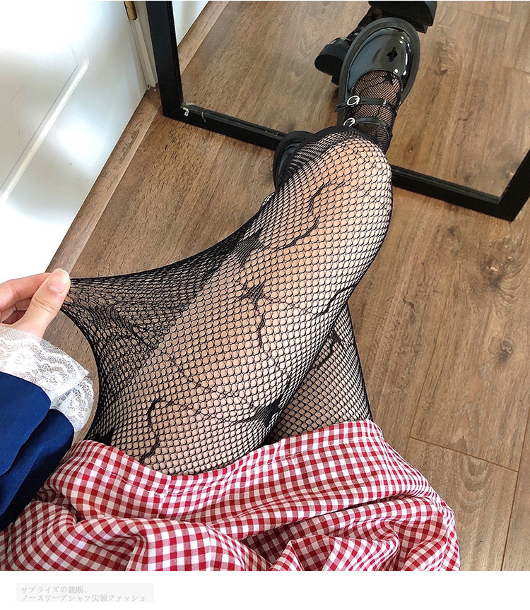 日系白色渔网袜春夏薄款镂空网袜ins性感黑色丝袜jk提花连裤袜女
