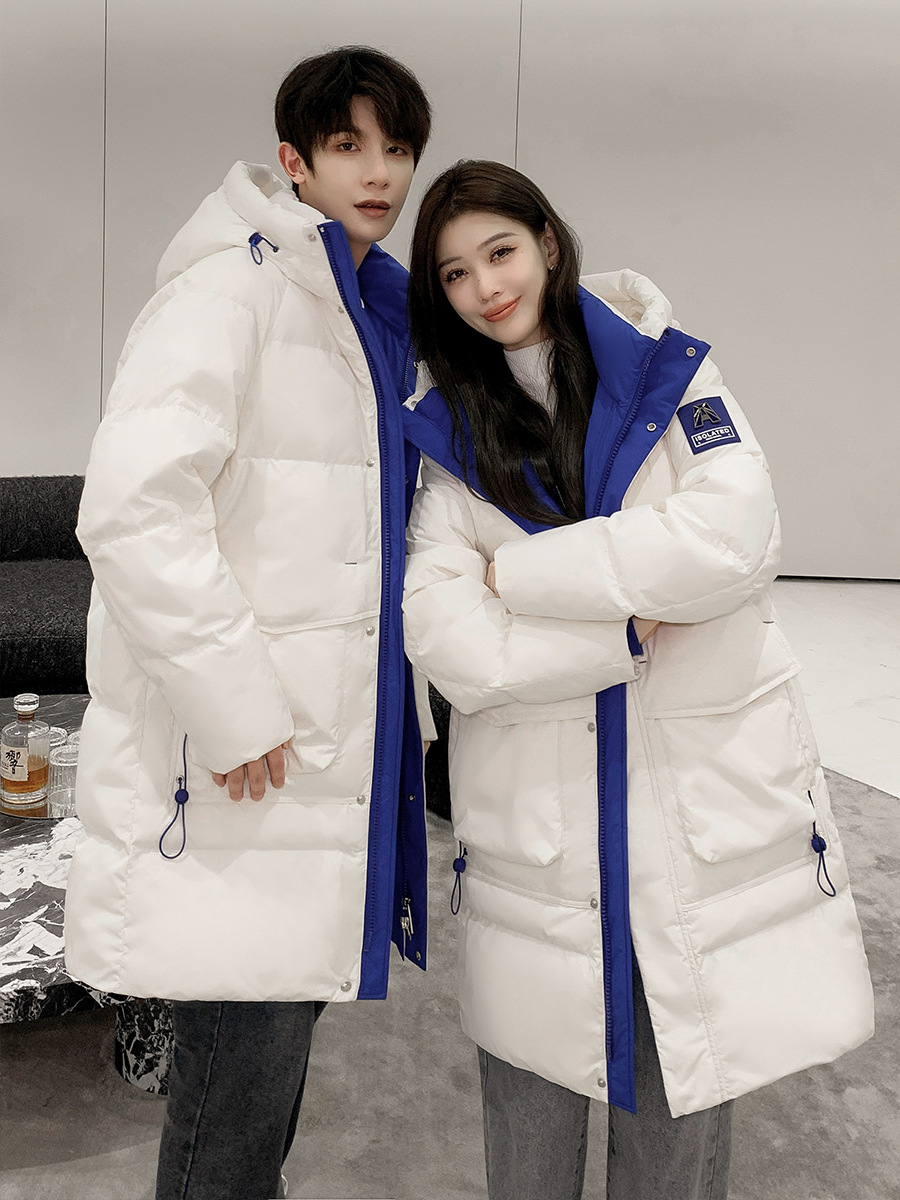 Winter Couple down Jacket Men's and Women's Mid-Length Hooded Trend Warm Coat Thickened White Duck down Ins Cold Protective Clothing