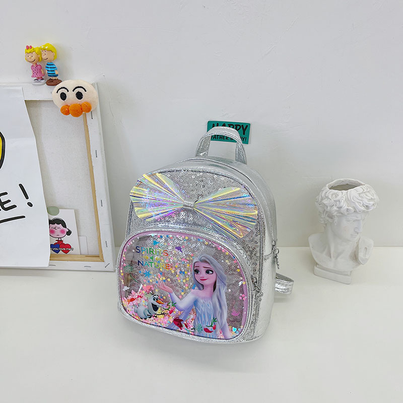 Children's Bags 2023 Spring New Sequins Bow Backpack Princess Transparent Bag Kindergarten Backpack Foreign Trade