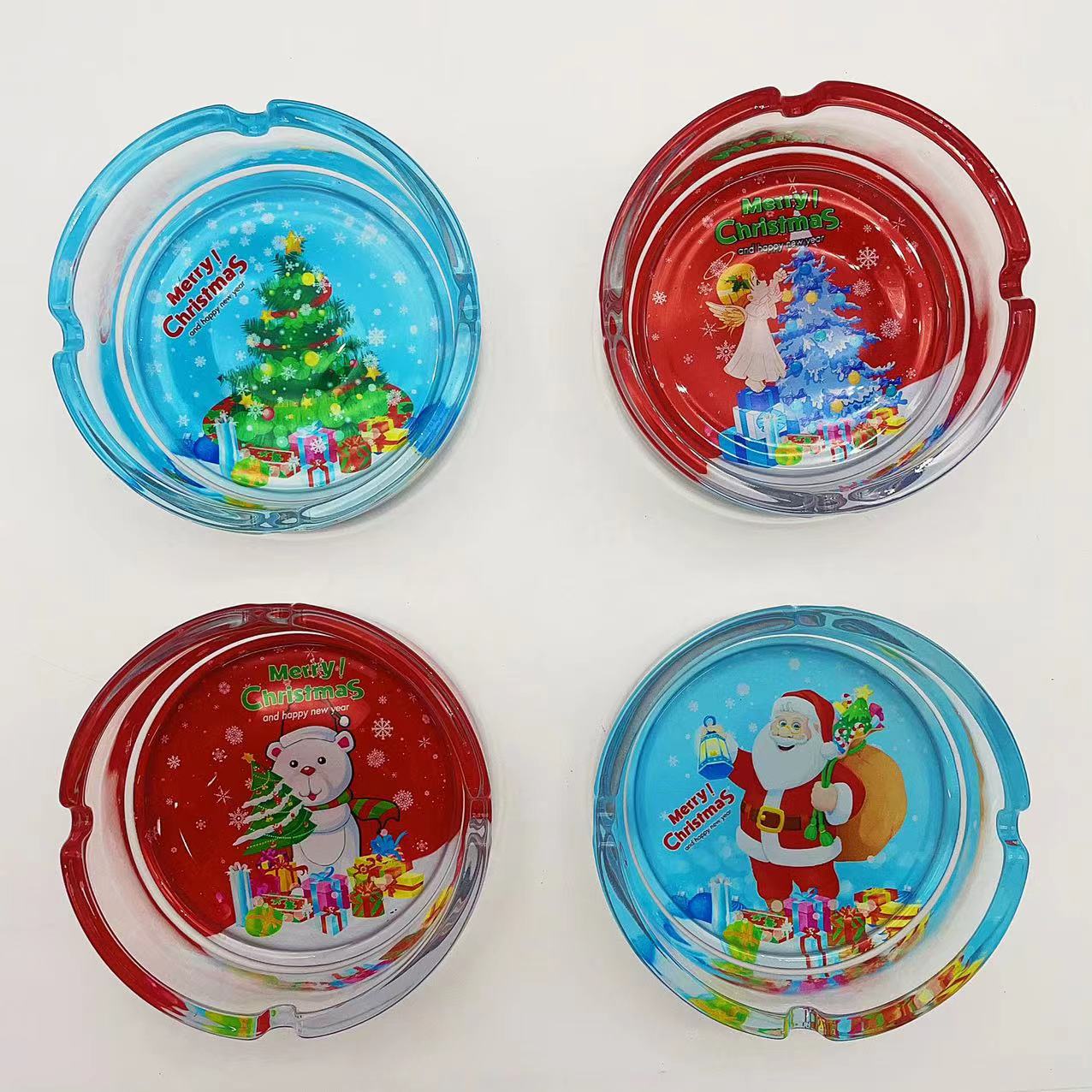 圣诞节广告烟灰缸加厚圆形玻璃图案活动礼品纪念品酒店定 制loog
