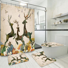 亚马逊跨境热卖可爱鹿大象3D数码印花防水防霉涤纶浴室浴帘隔断帘