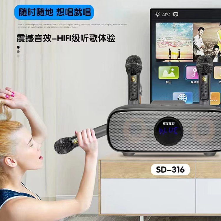 New Hot Sale SD-316 Wireless Microphone Family KTV Bluetooth Speaker Integrated Double Chorus Microphone Karaoke