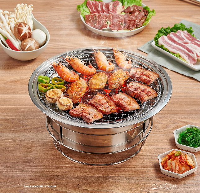 Barbecue Grill Household Outdoor Korean Style Stainless Steel Charcoal Commercial Smokeless Barbecue Grill Non-Stick Barbecue Oven