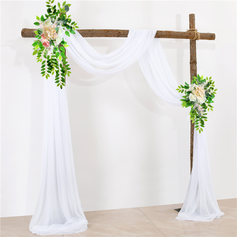帷幔亚马逊婚礼布幔仿真花套装户外婚庆拱门背景布床帘头派对纱幔