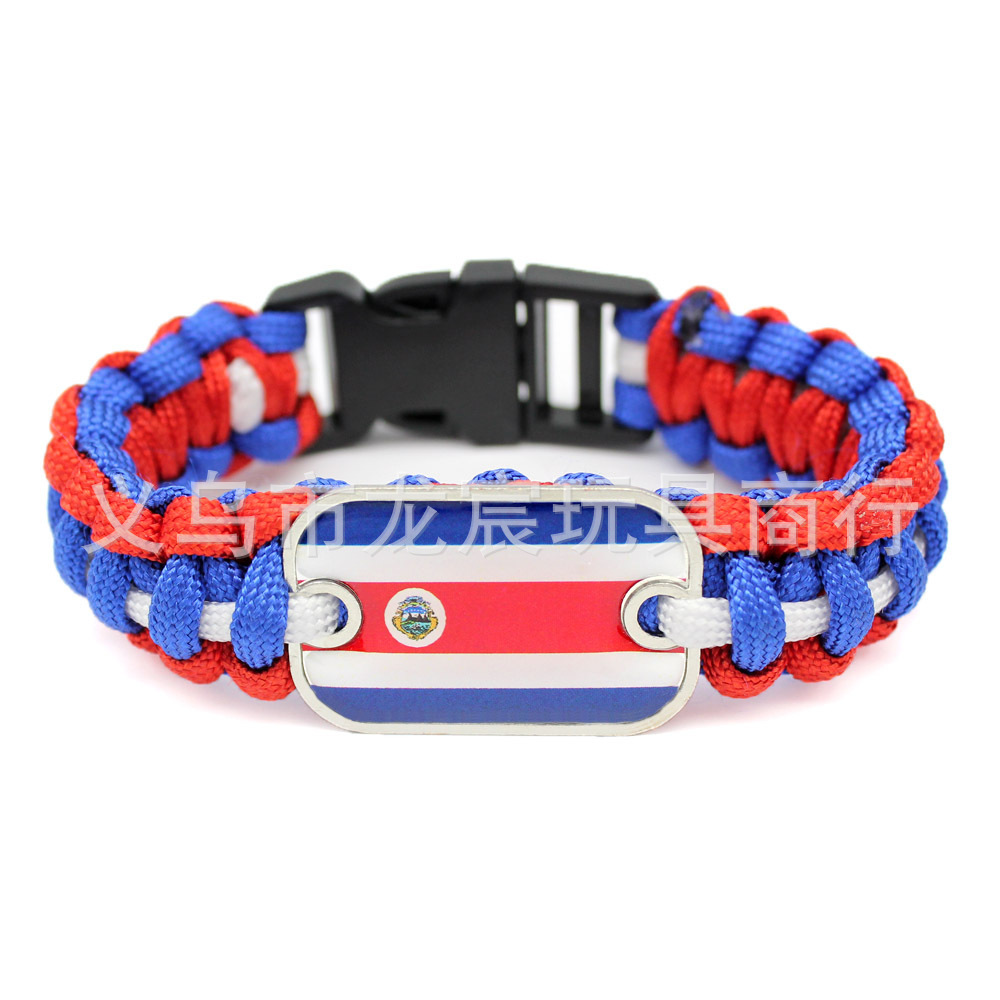 Supply Costa Rica National Flag Bracelet World National Flag Parachute Cord Woven Bracelet Outdoor Life-Saving Bracelet