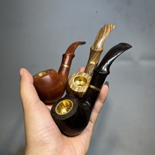 烟斗批发全实木中号弯柄铜烟锅两用烟袋紫光檀花梨活性炭过滤烟油