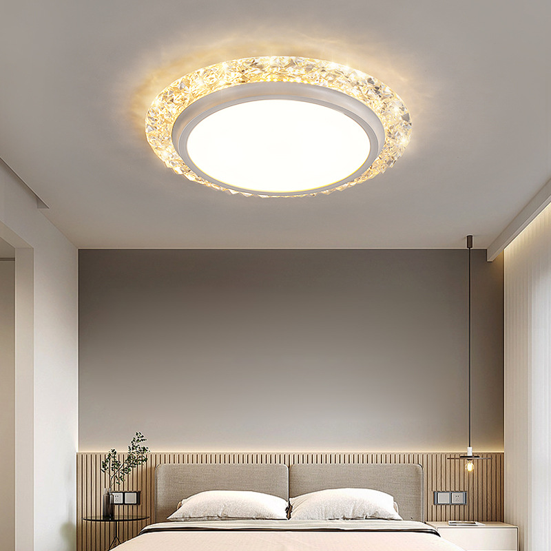 Bedroom Light New Light Luxury Modern Crystal round Household LED Ceiling Light Creative Study Lamp Master Bedroom Master Room