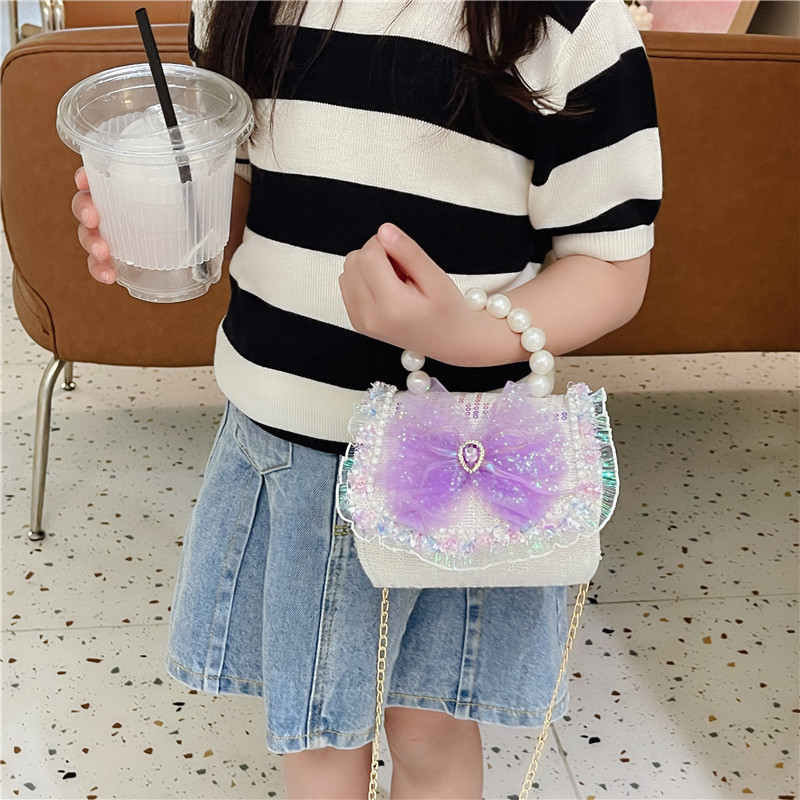 New Children's Bags Summer Fashion Messenger Bag for Girls Pearl Hand Princess Bag Classic Style Coin Purse Wholesale