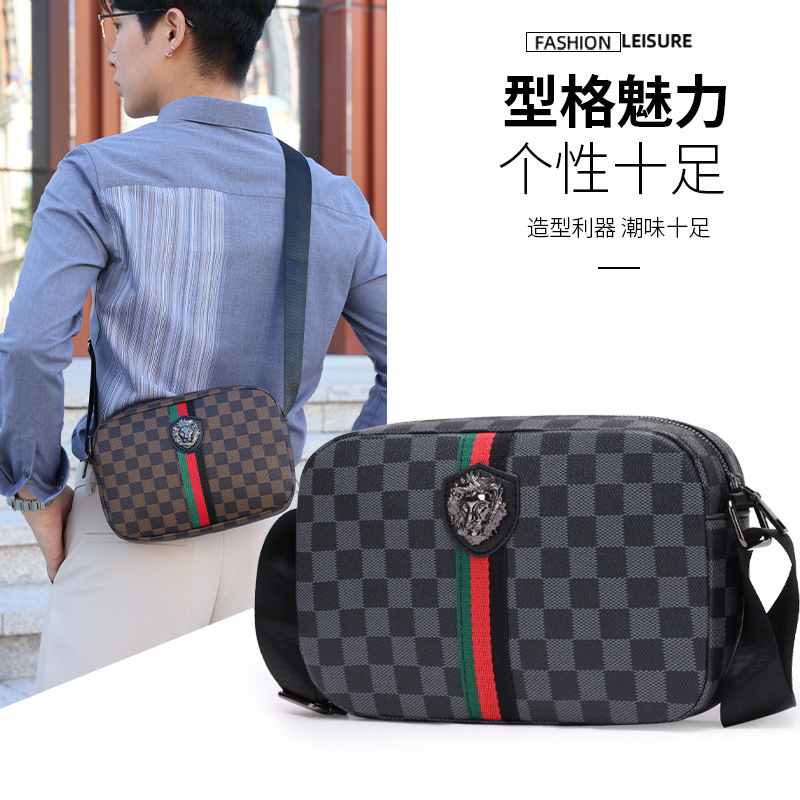 men‘s plaid crossbody bag plaid leather bag shoulder bag ins shoulder bag camera bag pu bag