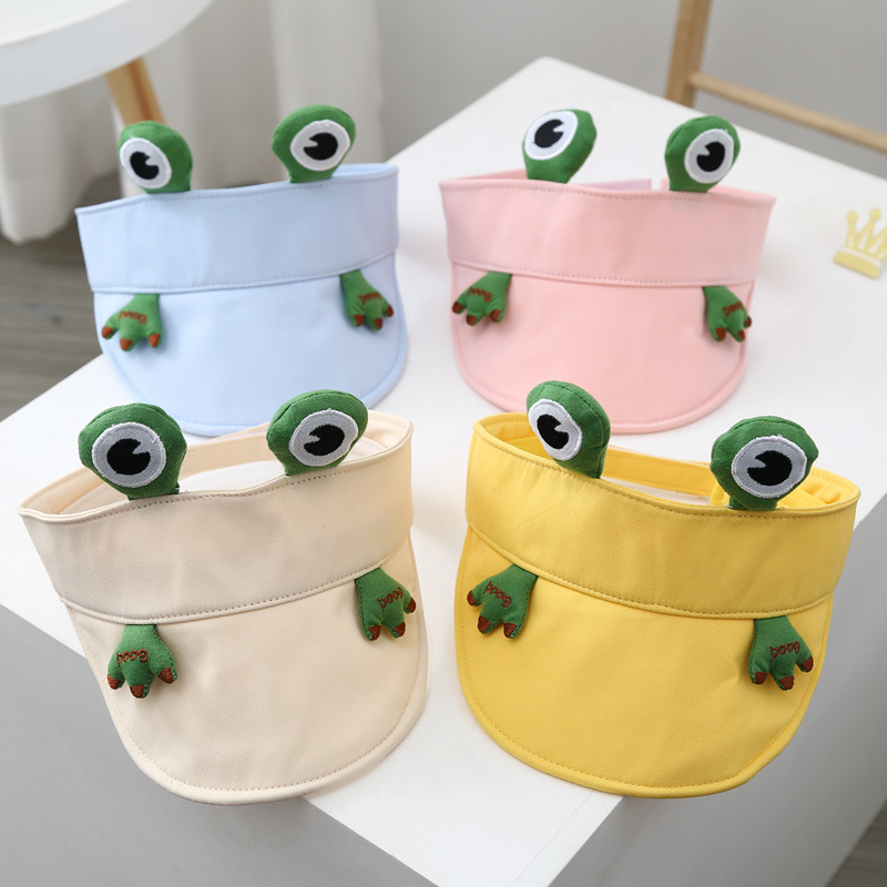 宝宝帽子春夏季韩版卡通青蛙造型遮阳帽小孩可爱超萌纯棉空顶帽