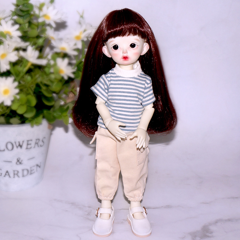 Bjd6 Points Doll Clothes Cotton T-shirt Denim Overalls Shorts Striped Shirt Casual Short Sleeve Top Sweater Special Clearance