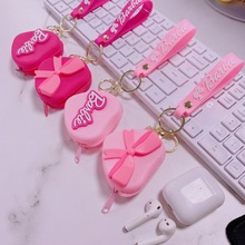 粉红芭比爱心零钱包可爱Barbie钥匙扣挂件芭比钥匙链耳机保护壳