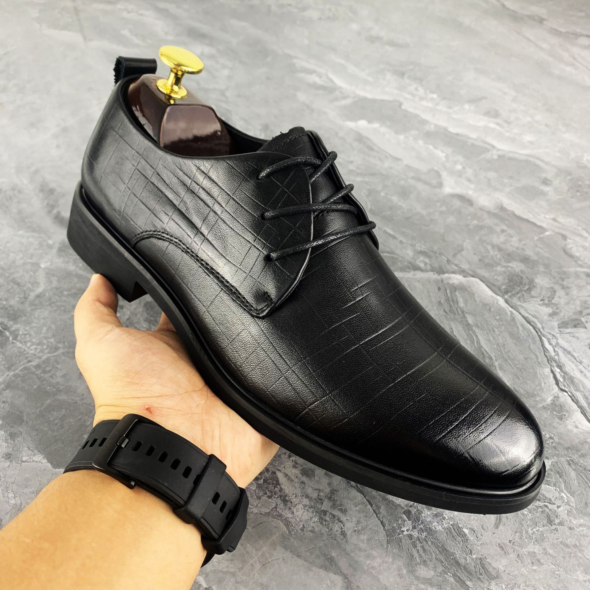 ns769头层牛皮新款休闲时尚百搭皮鞋英伦系带商务正装黑色男皮鞋