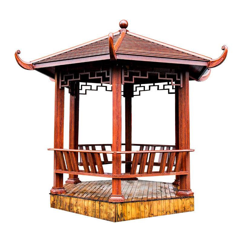 户外休息古建筑六角凉亭庭院别墅仿古实木六角双层亭子园林景观亭