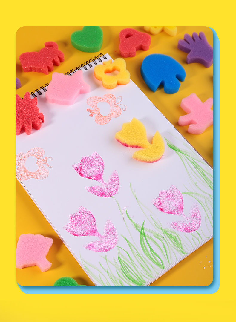 儿童diy海绵印章 24个图形拓印海绵刷幼儿早教涂鸦创意绘画工具