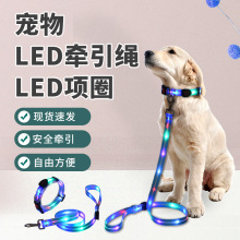 定制发光宠物项圈防咬宠物用品LED狗狗牵引绳可爱蓝色LED发光项圈