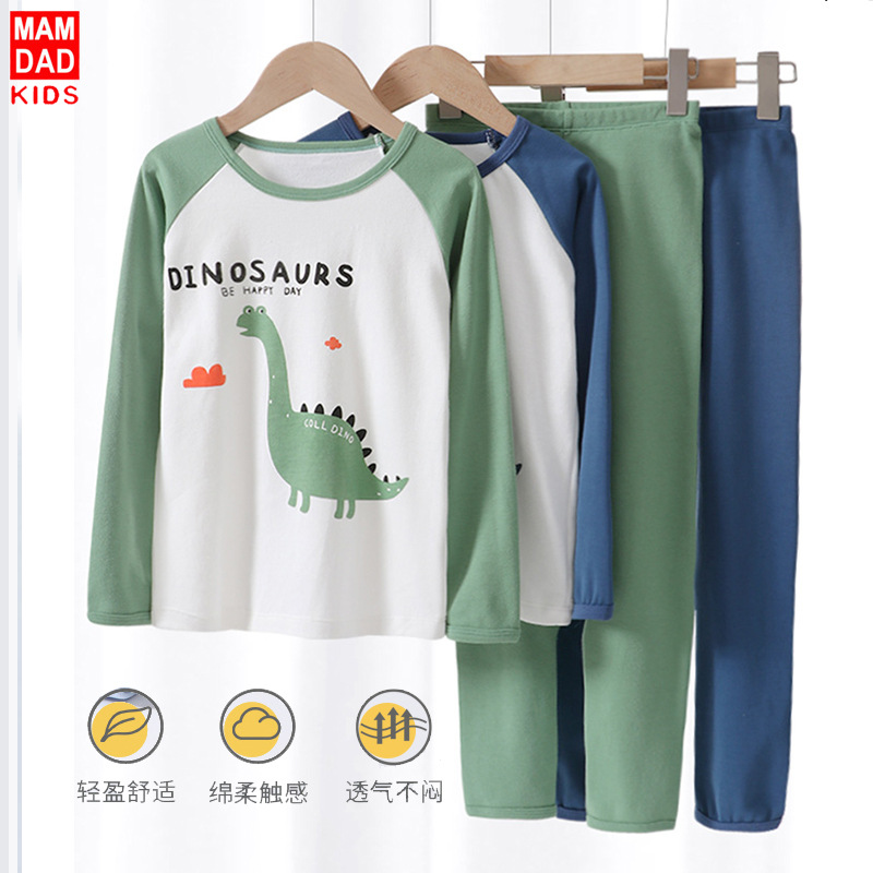 Children's Underwear Suit Cotton Pajamas Boys' Long Johns Top & Bottom Cotton Children and Teens' Loungewear Wholesale Spot