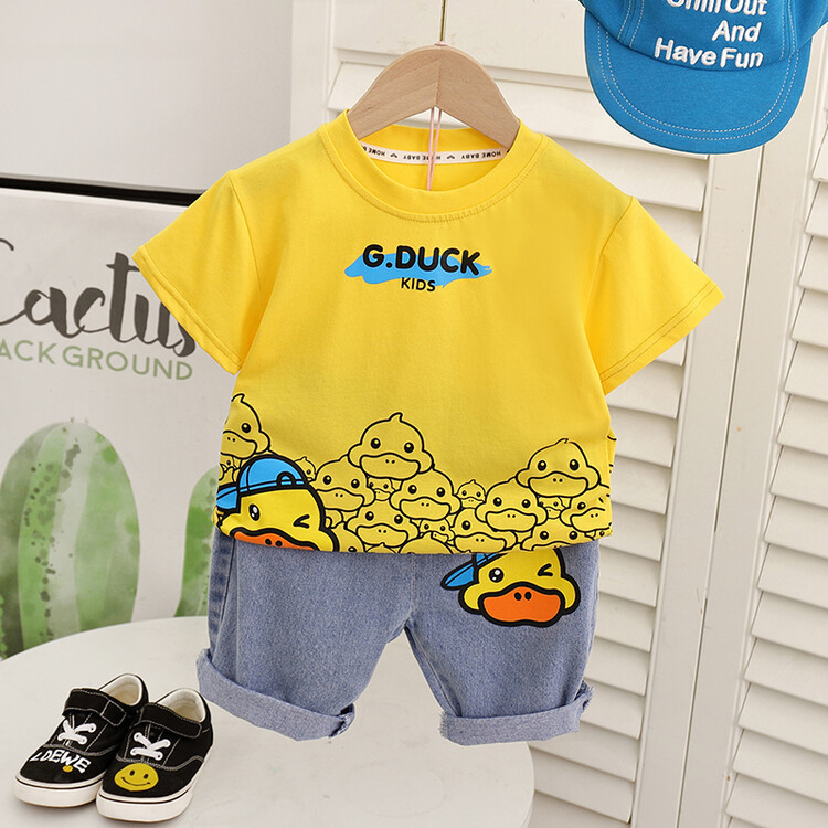正品小黄鸭童装夏装男童短袖棉质t恤宝宝夏季夏款2岁儿童衣服套装