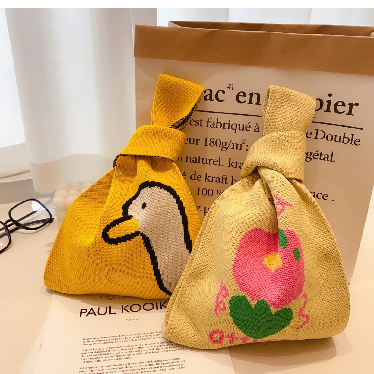 Amazon New Small Yellow Duck Flower Sample Custom Fabric Cloth Bag Cell Phone Bag Women's Bag Macaron Color