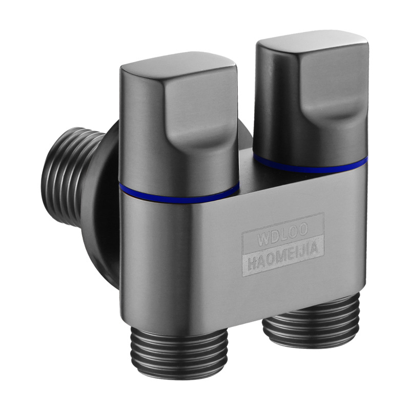 hni0批发全铜特短一进二出马桶角阀带喷止回阀双控双出水一体三通