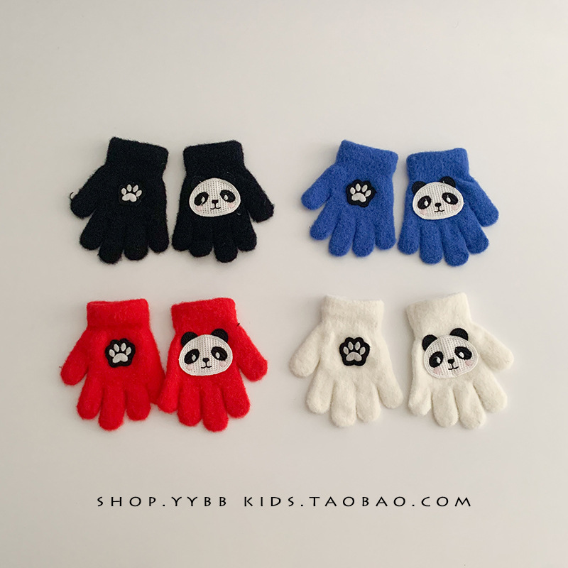 儿童手套男童可爱超萌熊猫保暖女童宝宝冬季卡通洋气百搭五指手套