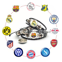 欧洲联赛豪门足球队logo时光宝石手工编织皮绳手链 欧美复古饰品
