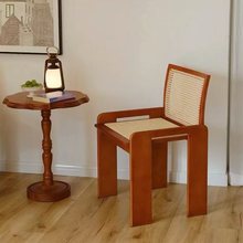 北欧复古实木餐椅子藤编休闲设计师家用现代简约靠背书桌椅小户型