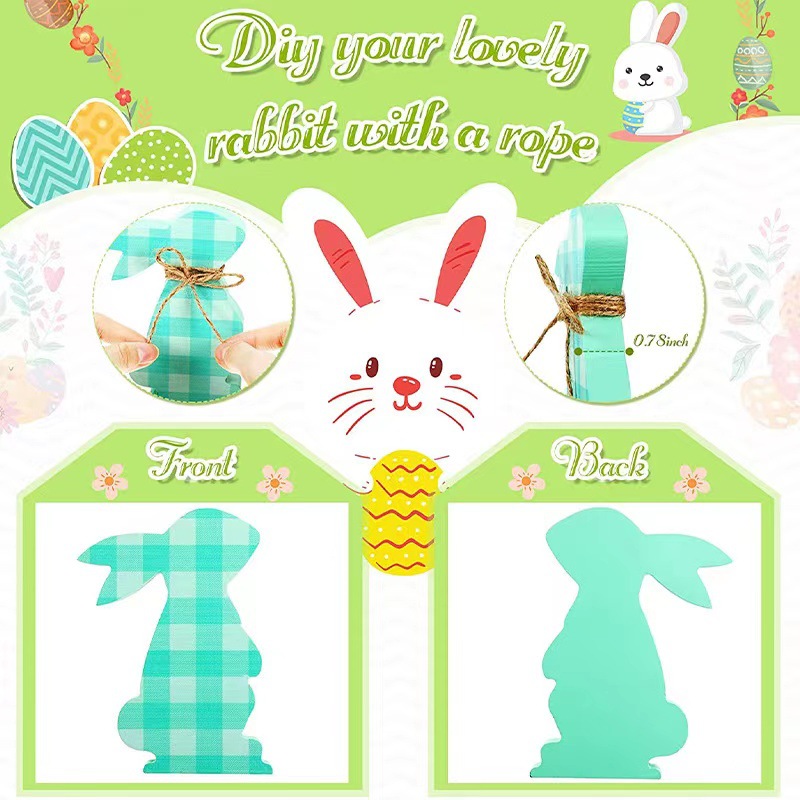 Easter Grid Rabbit Wood Ornaments Home Atmosphere Decoration Ornaments