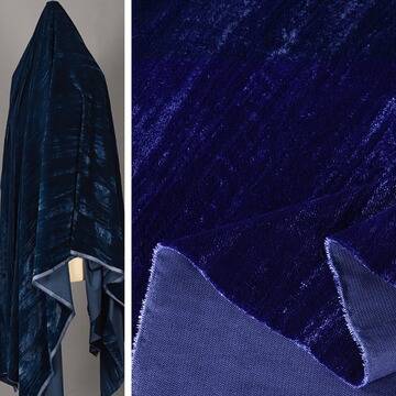 藏青色藏蓝色梭织丝绒直皱面料 无弹压皱韩国绒旗袍礼服裙子布料