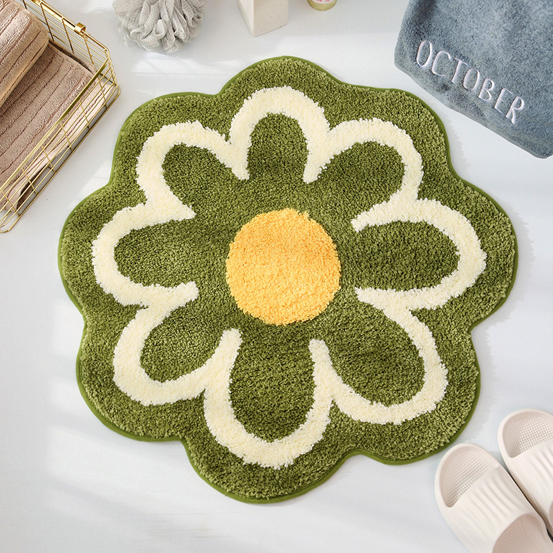 Cashmere-like Floor Mat Cute Pink Flower Bath Room Water-Absorbing Non-Slip Mat Living Room Children's Room Non-Slip Carpet