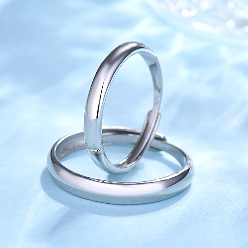 s925银戒指韩版情侣对戒开口活口光面光身戒指个性简约简单大方