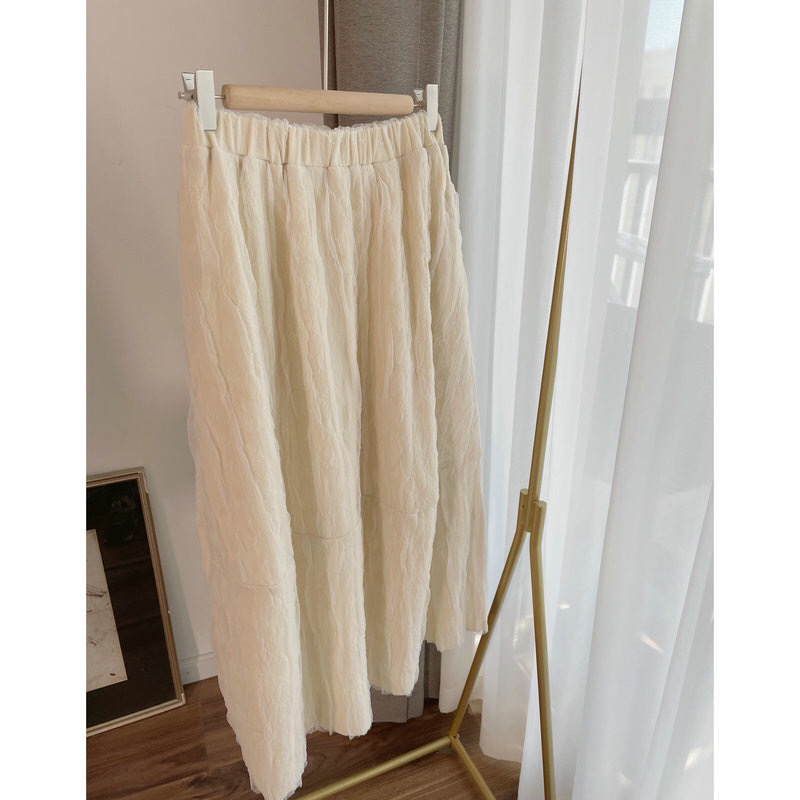 冬款2021年泡泡纱长裙拼接长款纯色洋气气质通勤高腰修身裙子