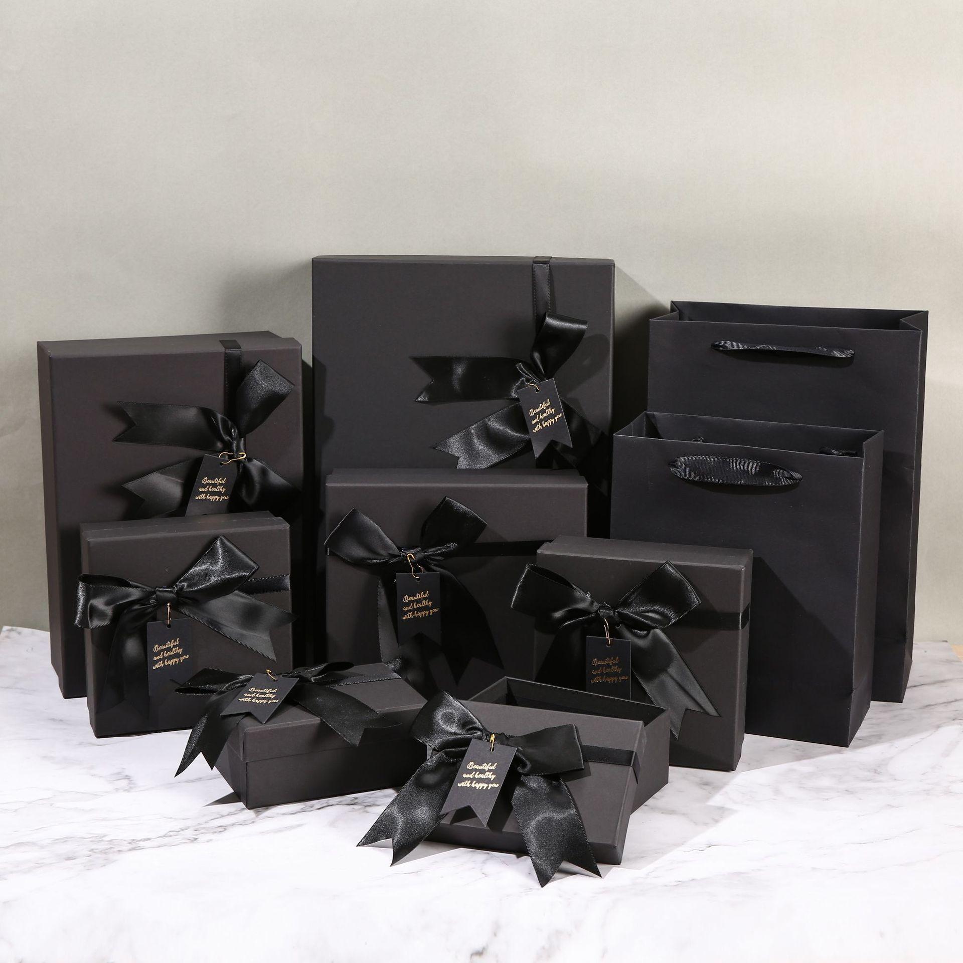 黑色蝴蝶结礼品盒批发生日礼物盒空盒情人节正方形天地盖包装纸盒