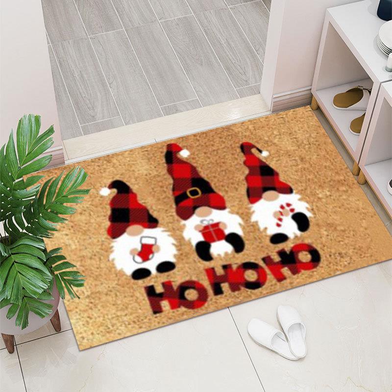 Christmas Snowman Santa Claus Bedroom Corridor Entrance Carpet Non-Slip Crystal Velvet Door Mat Factory Direct Supply