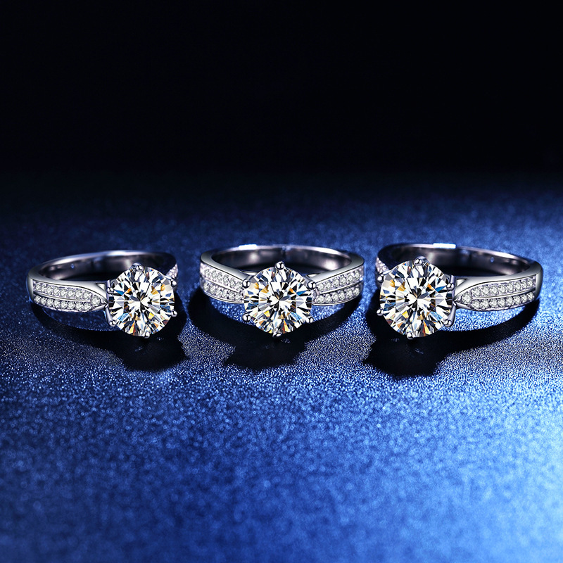 925纯银结婚求婚情侣莫桑石对戒订婚假一克拉钻戒仿真钻石戒指女